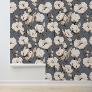Modern Elegant Pattern Cotton Flowers Wallpaper
