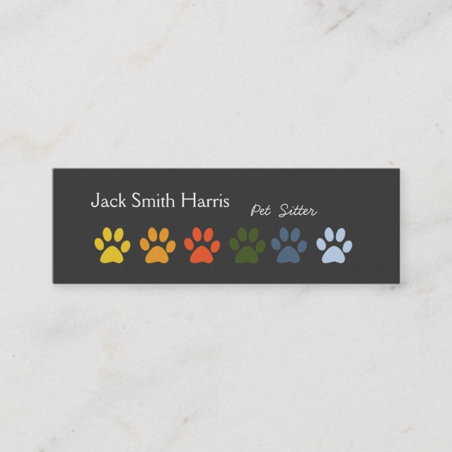 Modern Elegant Paws Pet Sitter Veterinarian Mini Business Card (Front)