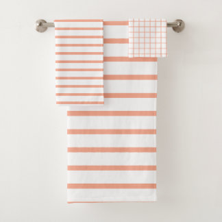 Modern Elegant Peach Check Pattern Bath Towel Set