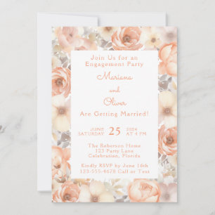 Modern Elegant Peach Floral Engagement Party Invitation