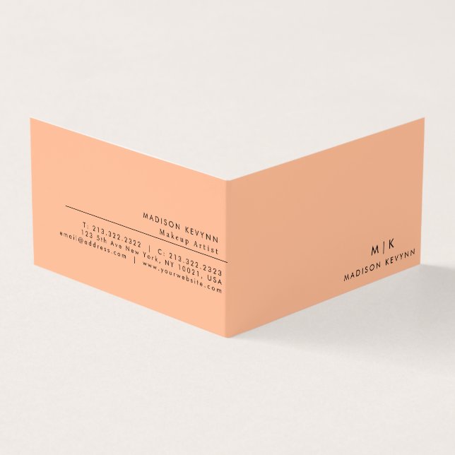 Modern Elegant Peach Fuzz Beauty Professional Business Card (Outside)