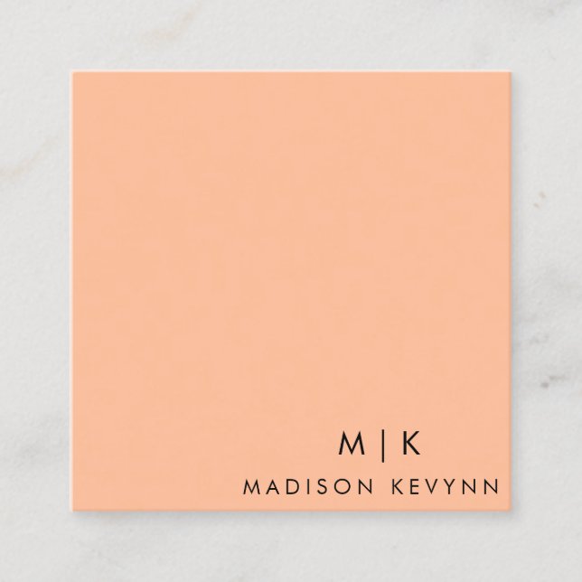 Modern Elegant Peach Fuzz Beauty Professional Square Business Card (Front)