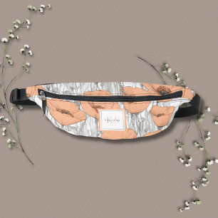 Modern Elegant Peach Poppies Floral Wedding Party Bum Bags