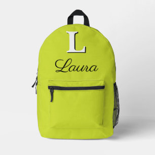 Modern Elegant Pear Yellow Green Monogram Printed Backpack