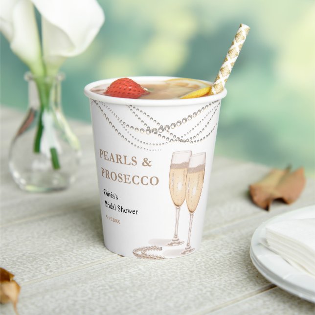 Modern Elegant Pearls & Prosecco Bridal Shower  Paper Cups (Insitu)