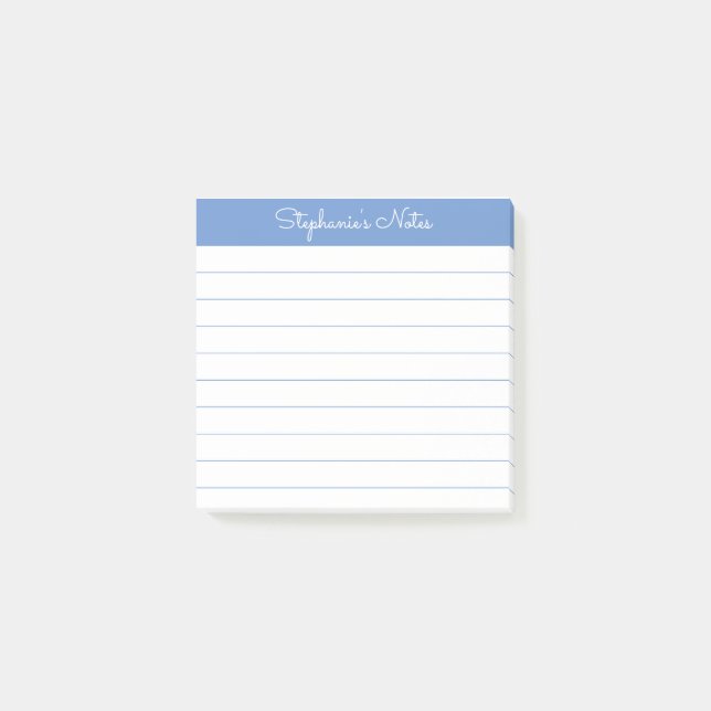 Modern Elegant Periwinkle Blue Personalized Lined Post-it Notes (Front)
