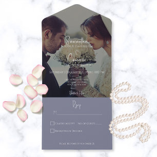 Modern Elegant Periwinkle Purple Photo No Dinner All In One Invitation