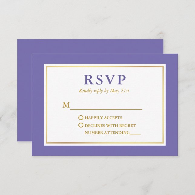 Modern Elegant Periwinkle White Gold RSVP Card (Front/Back)