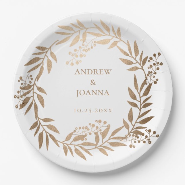 Modern Elegant Personalised Gold Monogram Paper Plate (Front)