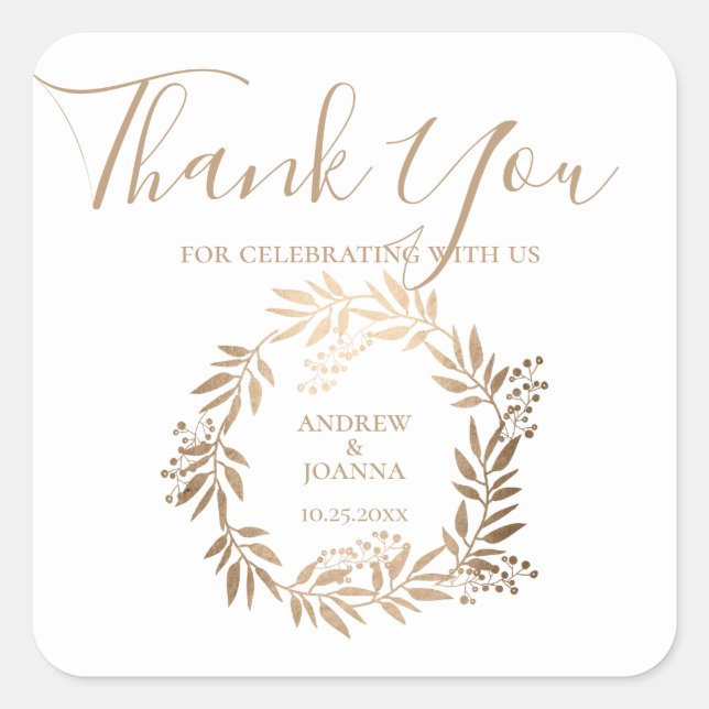 Modern Elegant Personalised Gold Monogram Square Sticker (Front)