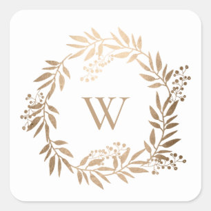 Modern Elegant Personalised Gold Monogram Wedding Square Sticker