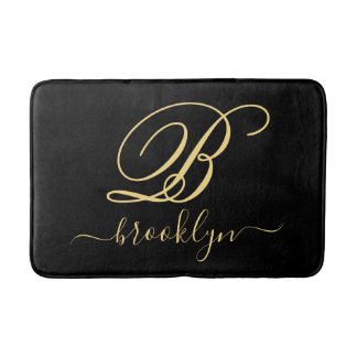 Modern Elegant Personalised Gold Name Monogrammed Bath Mat