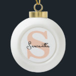 Modern Elegant Personalised Pink Monogram Initial Ceramic Ball Christmas Ornament<br><div class="desc">Check out these perfect gift idea for your bridal party, bachelorette party guests, birthday or wedding guest party favours. A modern and elegant custom tote bag is chic and sophisticated to complement your wedding or any special occasion. They can be personalised with your name and initial, you can also change...</div>