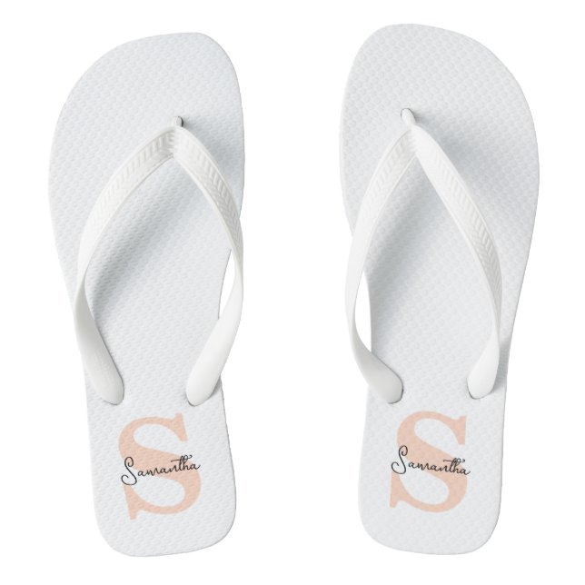 Modern Elegant Personalised Pink Monogram Initial Flip Flops (Footbed)