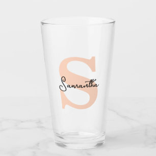 Modern Elegant Personalised Pink Monogram Initial Glass