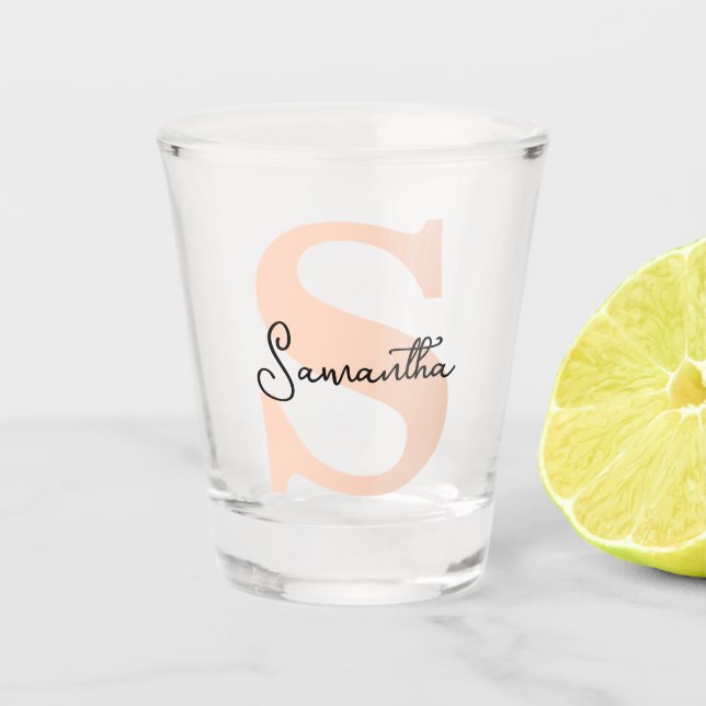 Modern Elegant Personalised Pink Monogram Initial Shot Glass (Front)