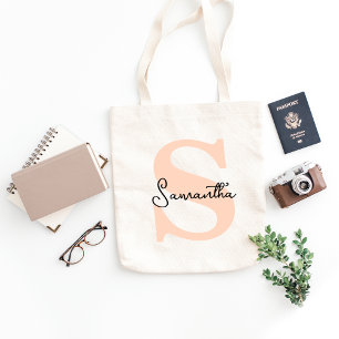 Modern Elegant Personalised Pink Monogram Initial Tote Bag