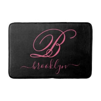 Modern Elegant Personalised Pink Name Monogrammed Bath Mat