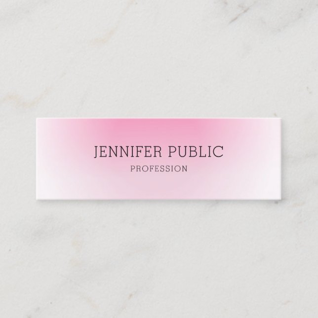 Modern Elegant Personalised Pink White Template Mini Business Card (Front)
