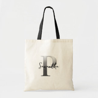 Modern Elegant Personalised Silver P Monogram Tote Bag