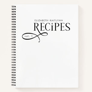 Modern Elegant Personalized Black White Recipes Notebook