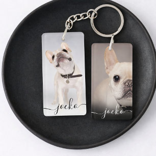 Modern Elegant Personalized Photo and Text  Key Ring