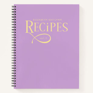 Modern Elegant Personalized Purple Yellow Recipes Notebook