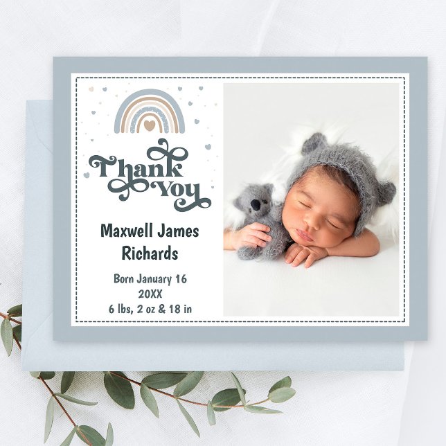 Modern Elegant Photo Baby Boy Thank You Postcard (Creator Uploaded)