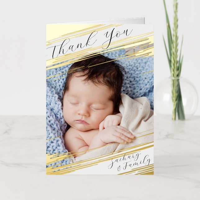  Modern Elegant Photo Birth Announcement Thank You (Front)