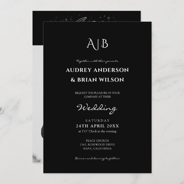 Modern Elegant Photo Black and White Wedding Invitation (Front/Back)