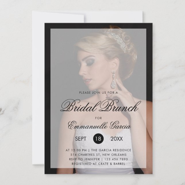 Modern Elegant Photo Bridal Brunch Invitation (Front)