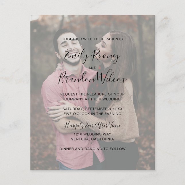 Modern Elegant Photo Budget Wedding Invitation (Front)