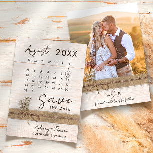 Modern Elegant Photo Calendar Rustic Wood Wedding Save The Date