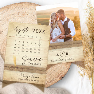 Modern Elegant Photo Calendar Rustic Wood Wedding Save The Date