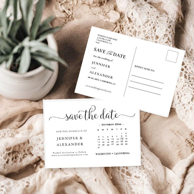 Modern Elegant Photo Calendar White Wedding Save The Date (Creator Uploaded)
