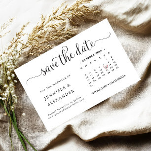 Modern Elegant Photo Calendar White Wedding Save The Date