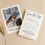 Modern Elegant Photo Calendar White Wedding Simple Save The Date<br><div class="desc">Modern Elegant Photo Calendar White Wedding Simple Save the Date. Easily personalise by replacing each info. Please upload a vertical/portrait photo. Move the circle by clicking Customise further. Make sure to check the preview before adding to cart. (Sample Photo by Mikhail Nilov from Pexels)</div>