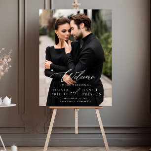 Modern Elegant Photo Calligraphy Wedding Welcome Acrylic Sign
