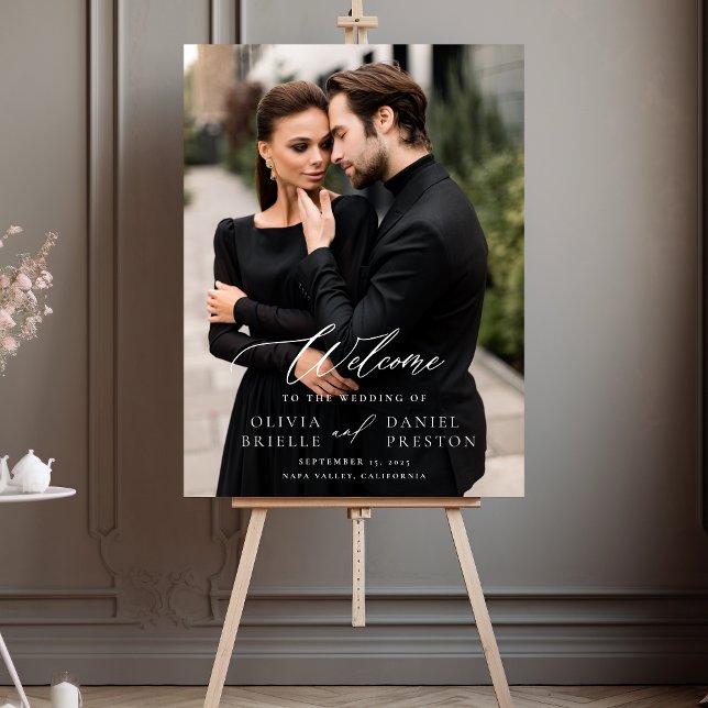 Modern Elegant Photo Calligraphy Wedding Welcome Acrylic Sign (Creator Uploaded)