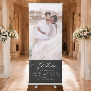 Modern Elegant Photo Calligraphy Wedding Welcome Retractable Banner