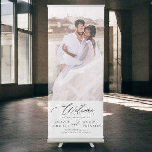 Modern Elegant Photo Calligraphy Wedding Welcome Retractable Banner