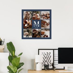 Modern Elegant Photo Collage Navy Blue Keepsake Poster