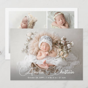 Modern Elegant Photo Collage Newborn Baby Birth Announcement