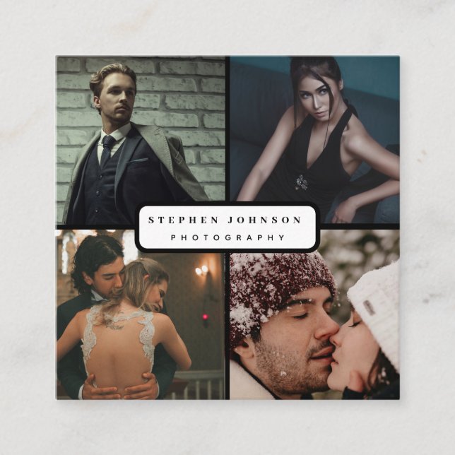 Modern elegant photo collage photography QR Code Square Business Card (Front)