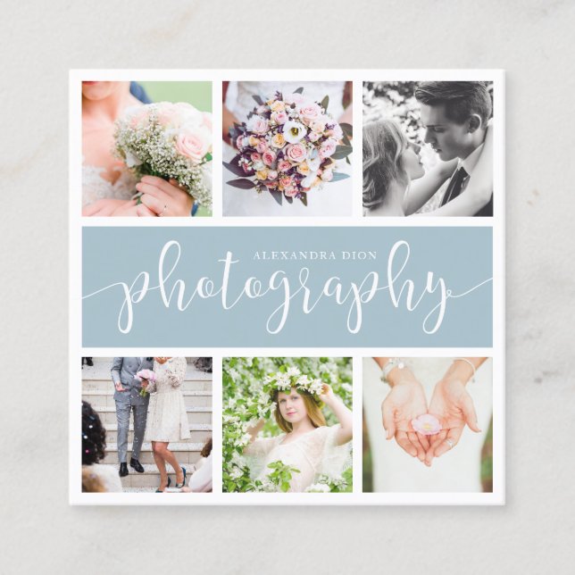 Modern elegant photo collage photography square business card (Front)