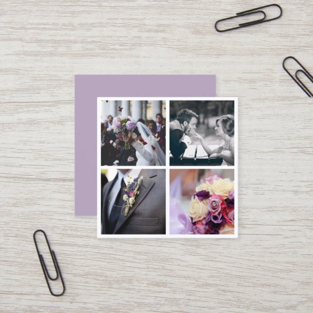 Modern elegant photo collage photography square business card (Front/Back In Situ)