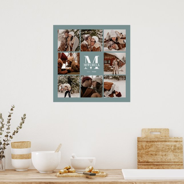 Modern Elegant Photo Collage Sage Green Keepsake Poster (Kitchen)