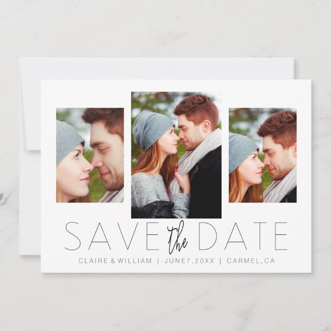 Modern Elegant Photo Collage Save the Date Card (Front)