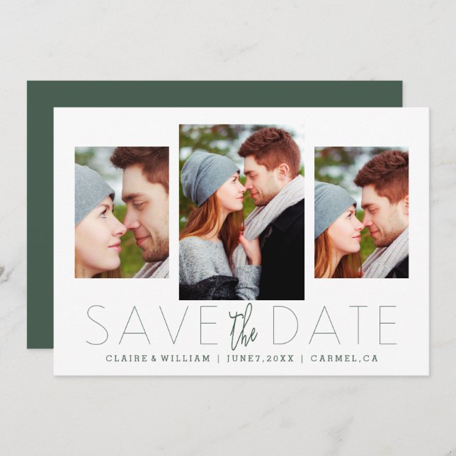 Modern Elegant Photo Collage Save the Date Card (Front/Back)
