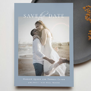 Modern Elegant Photo Dusty Blue Save The Date
